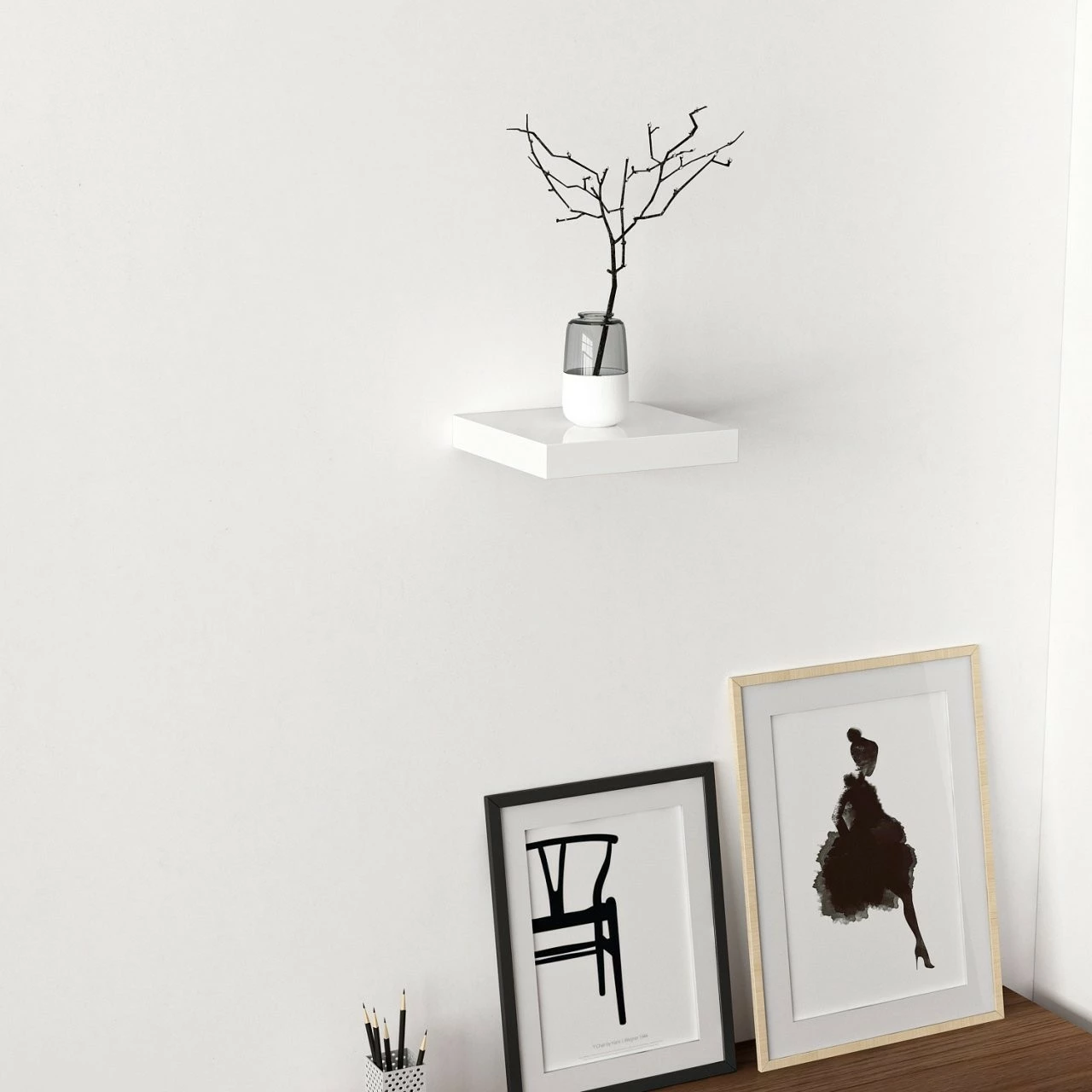 Stenski regal Skye Decor, bel, 23x23x3.6 cm