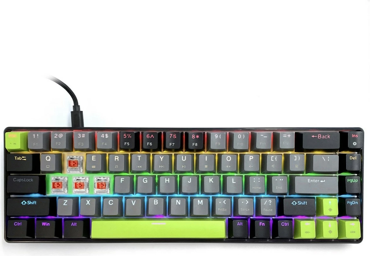 Mehanska gaming tipkovnica 60% z USB-C in RGB Media-Tech Red Core MX60 MT1260, črna/siva/zelena