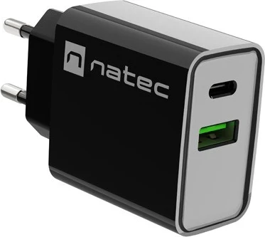 Napajalnik Ribera 20W z USB-A in USB-C, Natec, črn
