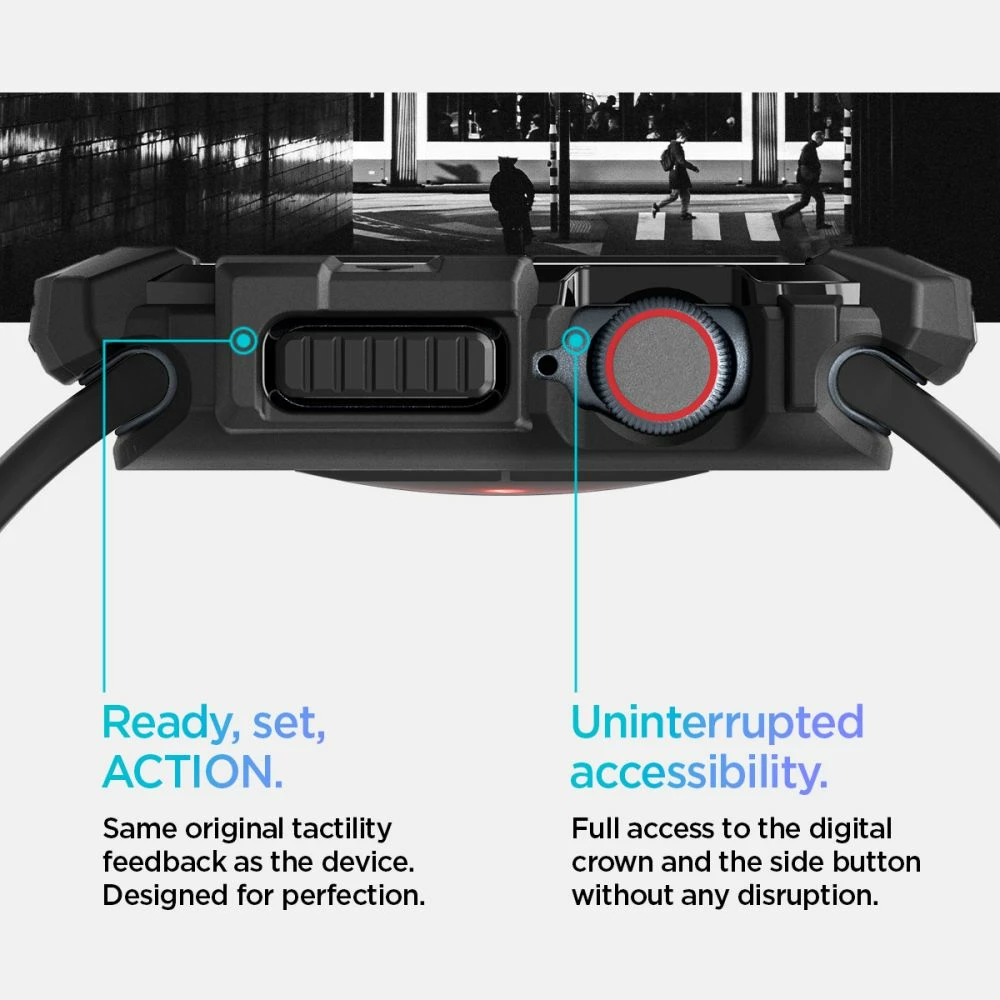 Ovitek Rugged Armor Spigen za Apple Watch 10, 42 mm, črn