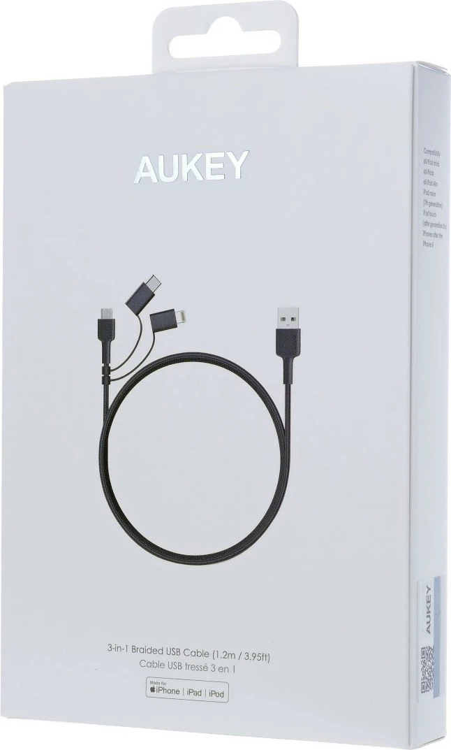 Kabel 3-v-1, 1,2 m, USB C, Lightning, Micro USB, črn AUKEY CB-BAL5