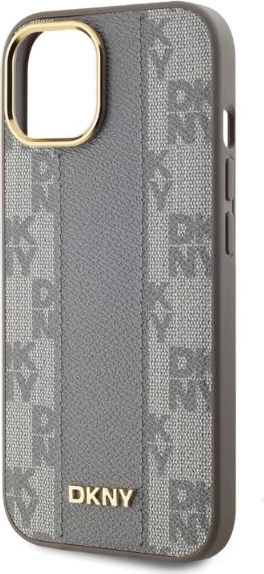 Zaščitni ovoj z vzorcem DKNY Leather Checkered Mono MagSafe za iPhone 15, bež