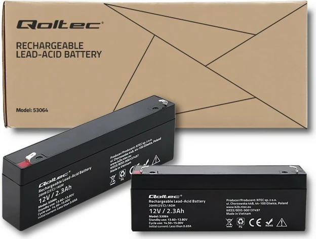 Baterija AGM Qoltec 53064, 12V, 2,3Ah, črna
