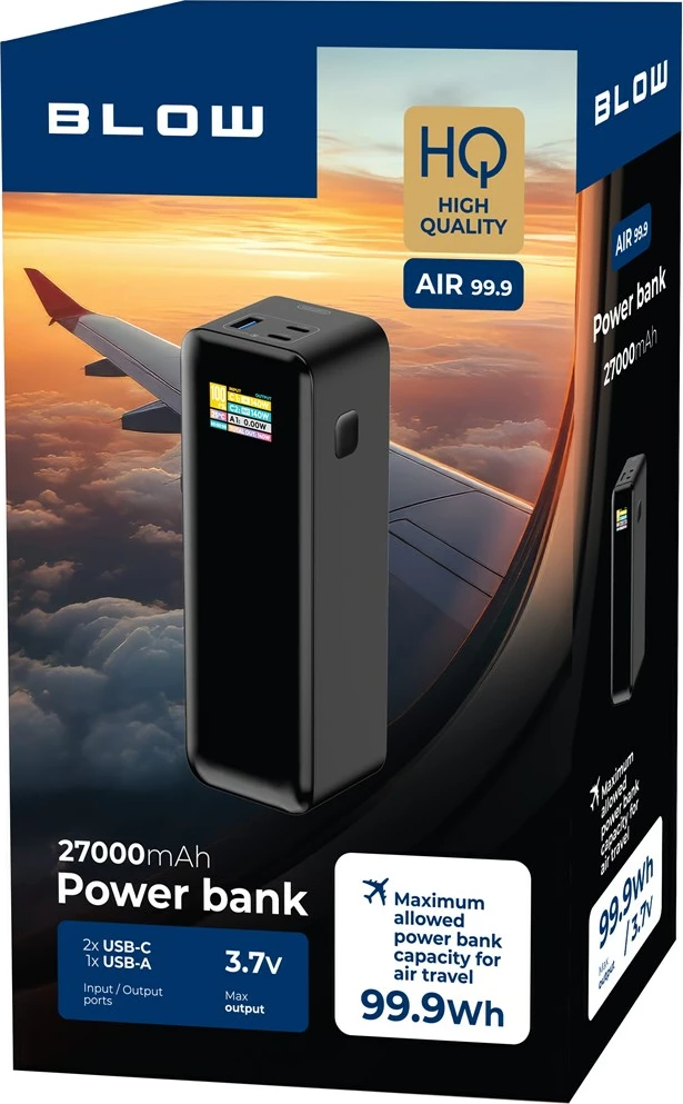 Powerbank BLOW AIR99.9, 27000mAh, 140W, LCD, črn