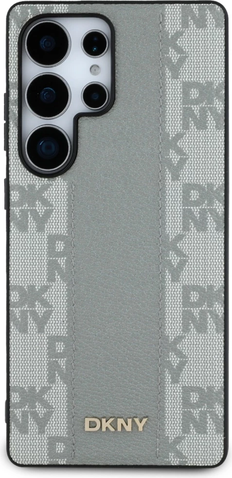 Ovitek za telefon, usnjen karo vzorec, MagSafe DKNY za Samsung Galaxy S25 Ultra, siv