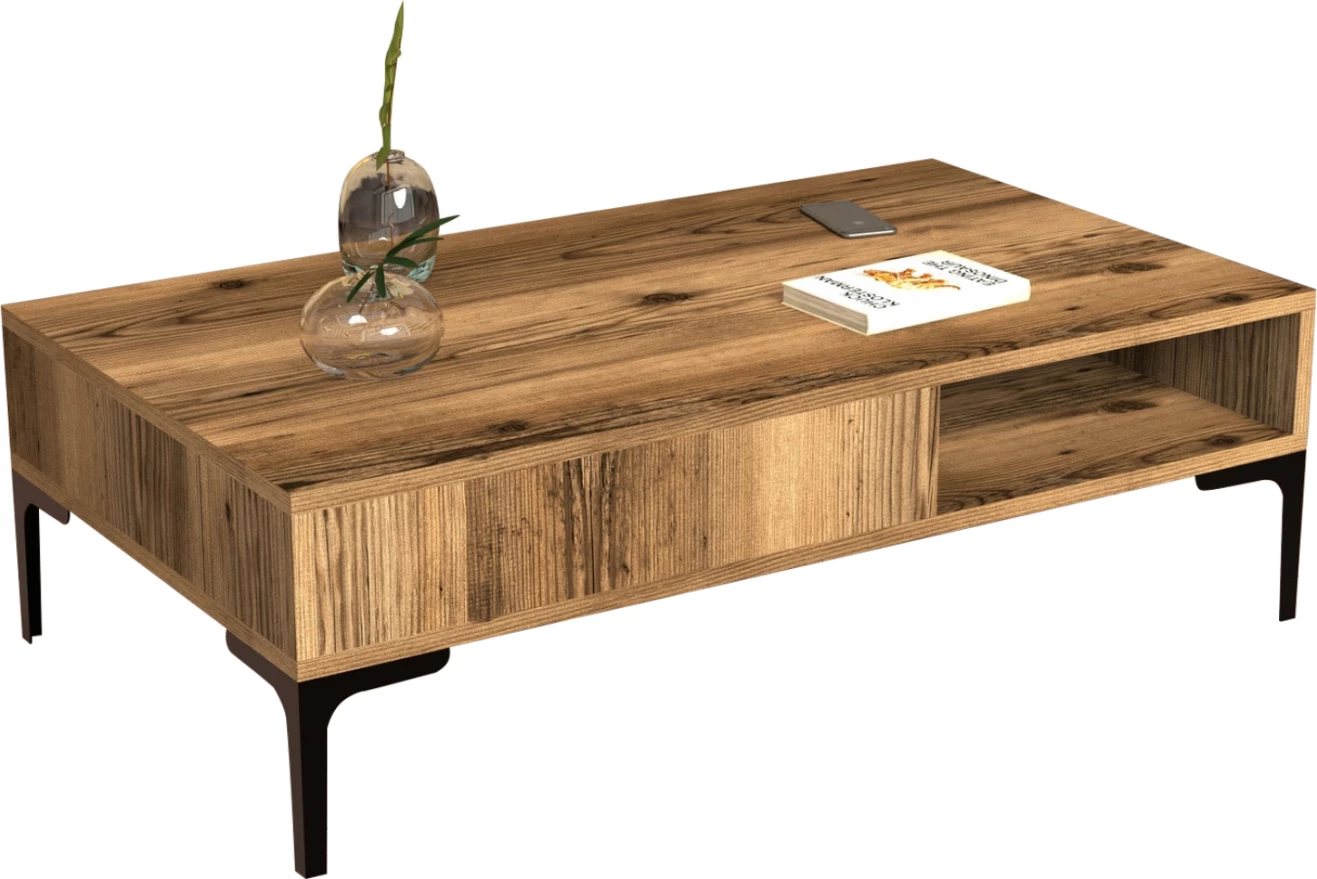 Klubska miza iz melamina FH9503.01 v barvi oreha in kovinske noge 105x60x32,6H cm