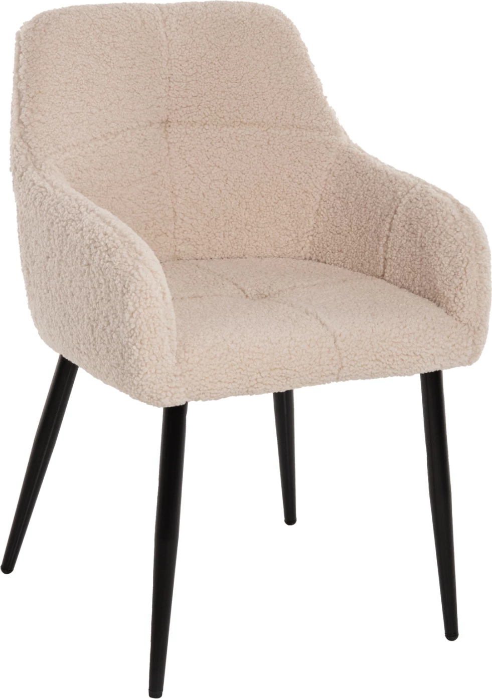 Fotelj SHELLY FH8591.02 iz tkanine TEDDY v beli barvi s črnimi kovinskimi nogami 57x55x87H cm, set 2 kosov