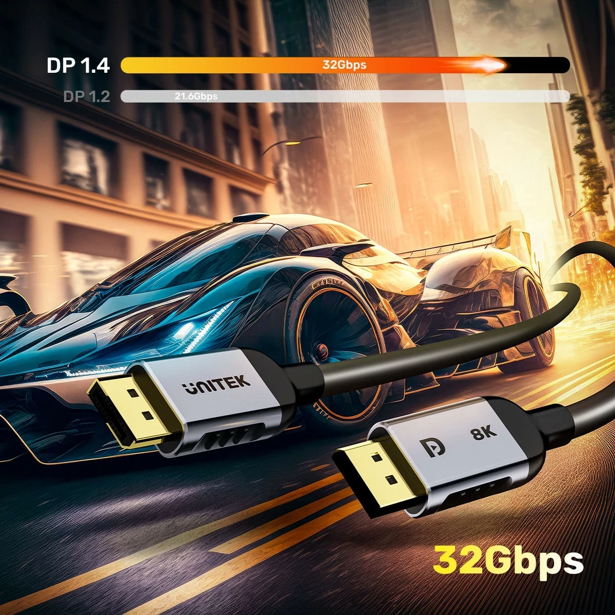 Kabel DisplayPort 1.4, 1 m, črno-srebrn — Unitek