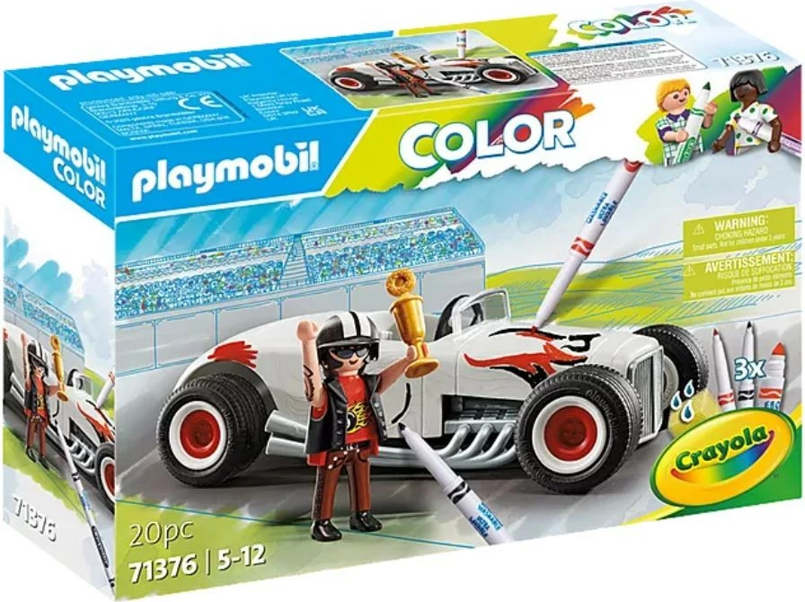 Set kreativen za barvanje Playmobil Hot Rod 71376 s flomastrami Crayola, za otroke