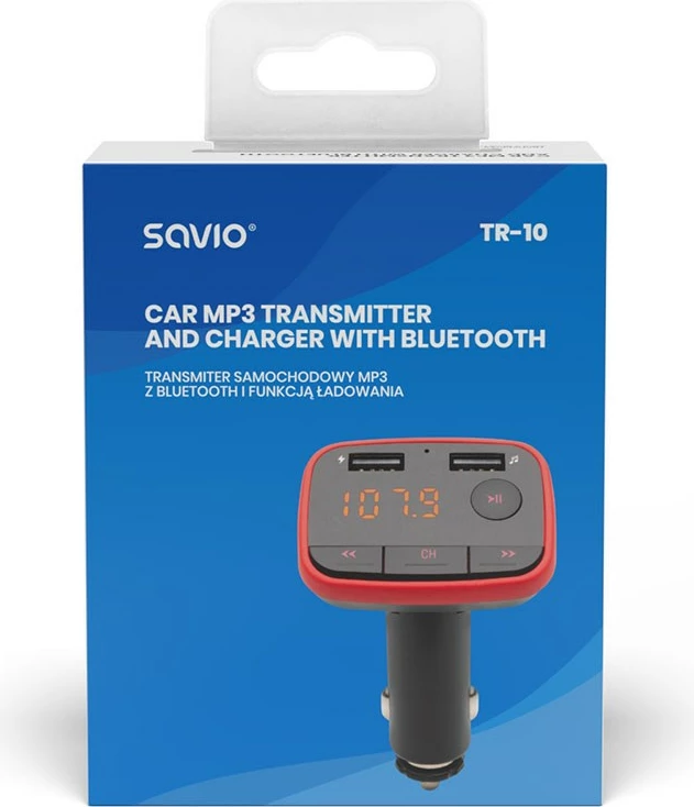 FM oddajnik Bluetooth, Savio TR-10, 87 - 107 MHz, črno/rdeč