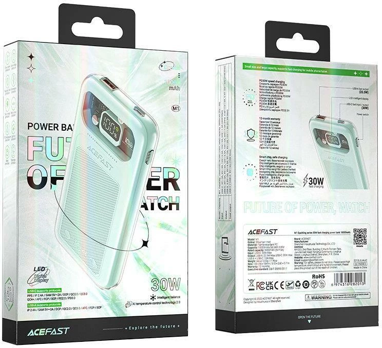 Powerbank, Acefast M1 Sparkling Series 10000mAh, 30W, zelen