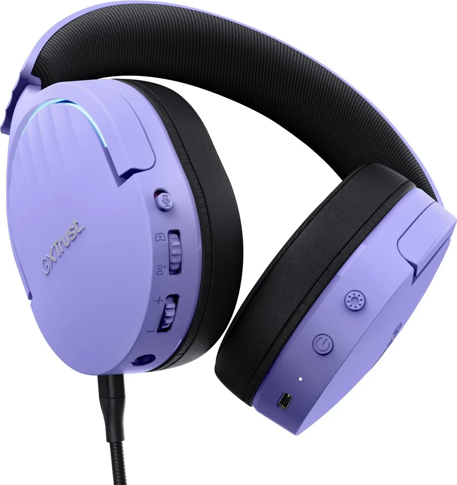 Slušalke za igre, žične in brezžične, USB Type-A, Bluetooth, Trust GXT 491P FAYZO, črne, vijolične