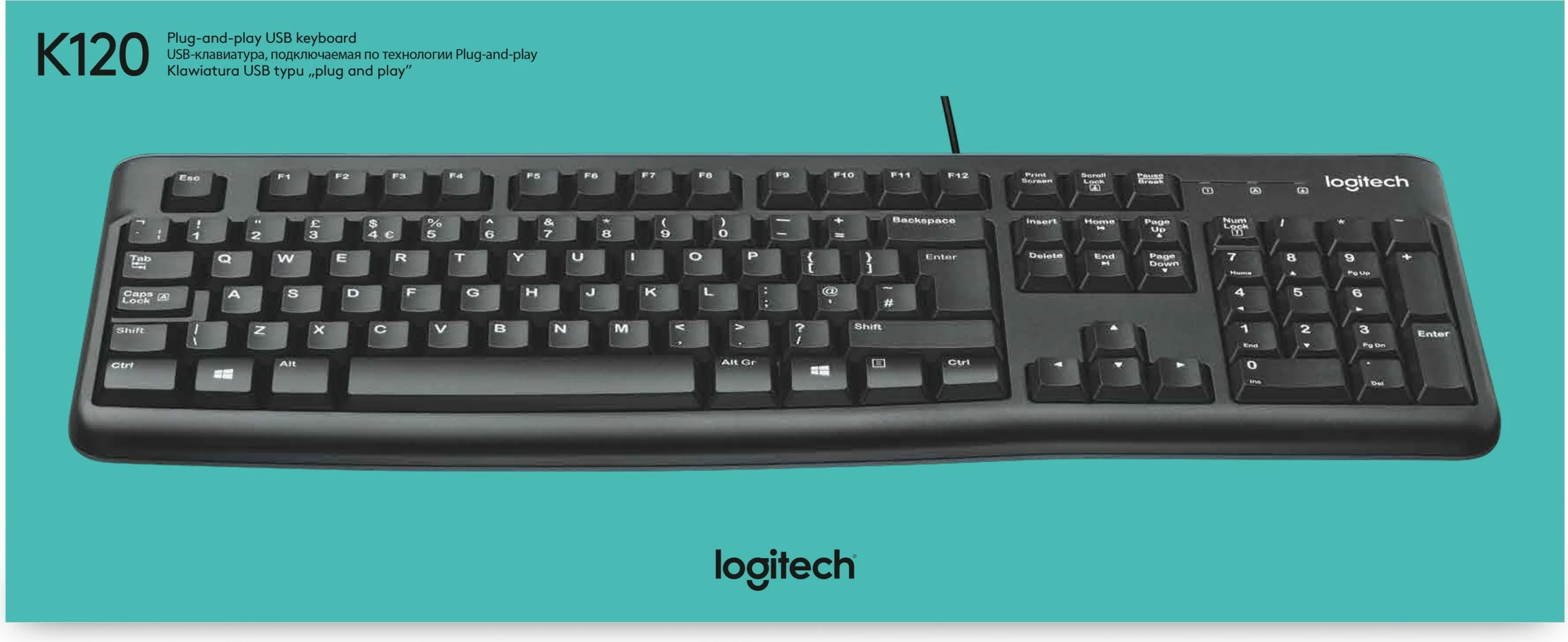 Tastatura polne velikosti za poslovno rabo Logitech K120, žična, USB, QWERTY, črna