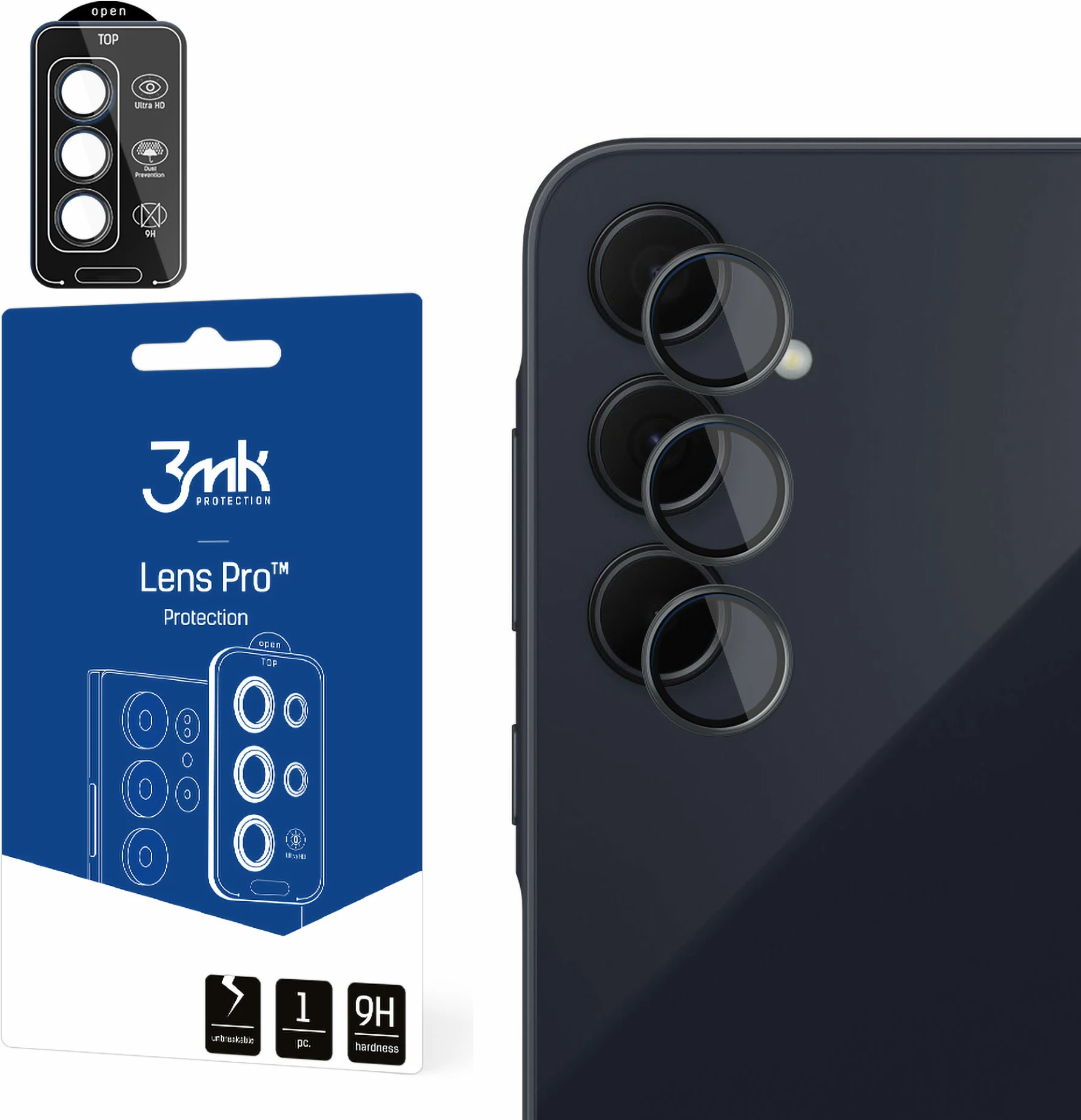 Zaščitno kaljeno steklo kamere 3mk Protection Lens Pro za Samsung Galaxy A35 5G, črno