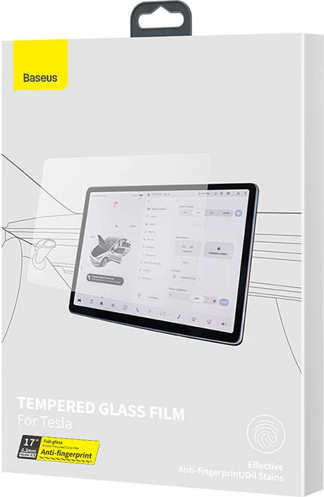 Kaljeno zaščitno steklo 0,3 mm, Baseus Crystal za Tesla Model X/S, 17'', prozorno