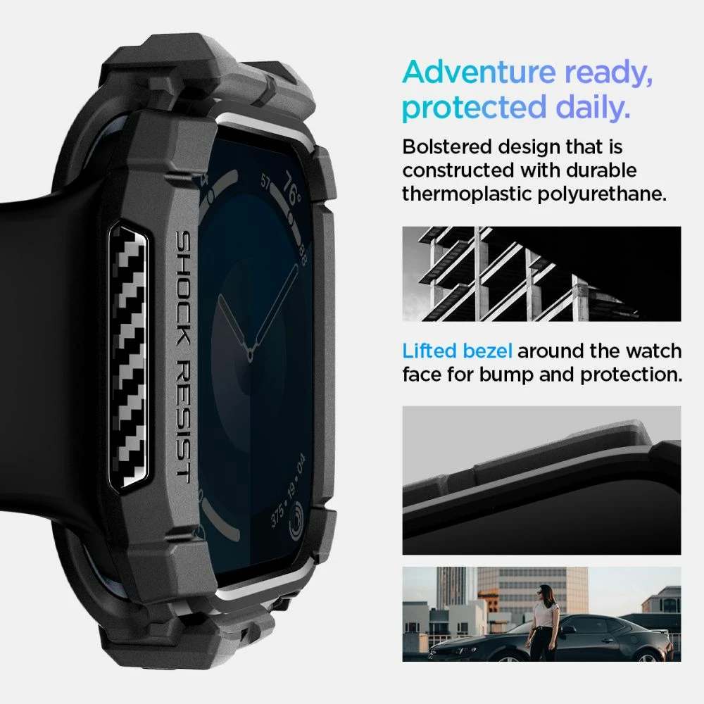 Ovitek Rugged Armor Spigen za Apple Watch 10, 42 mm, črn