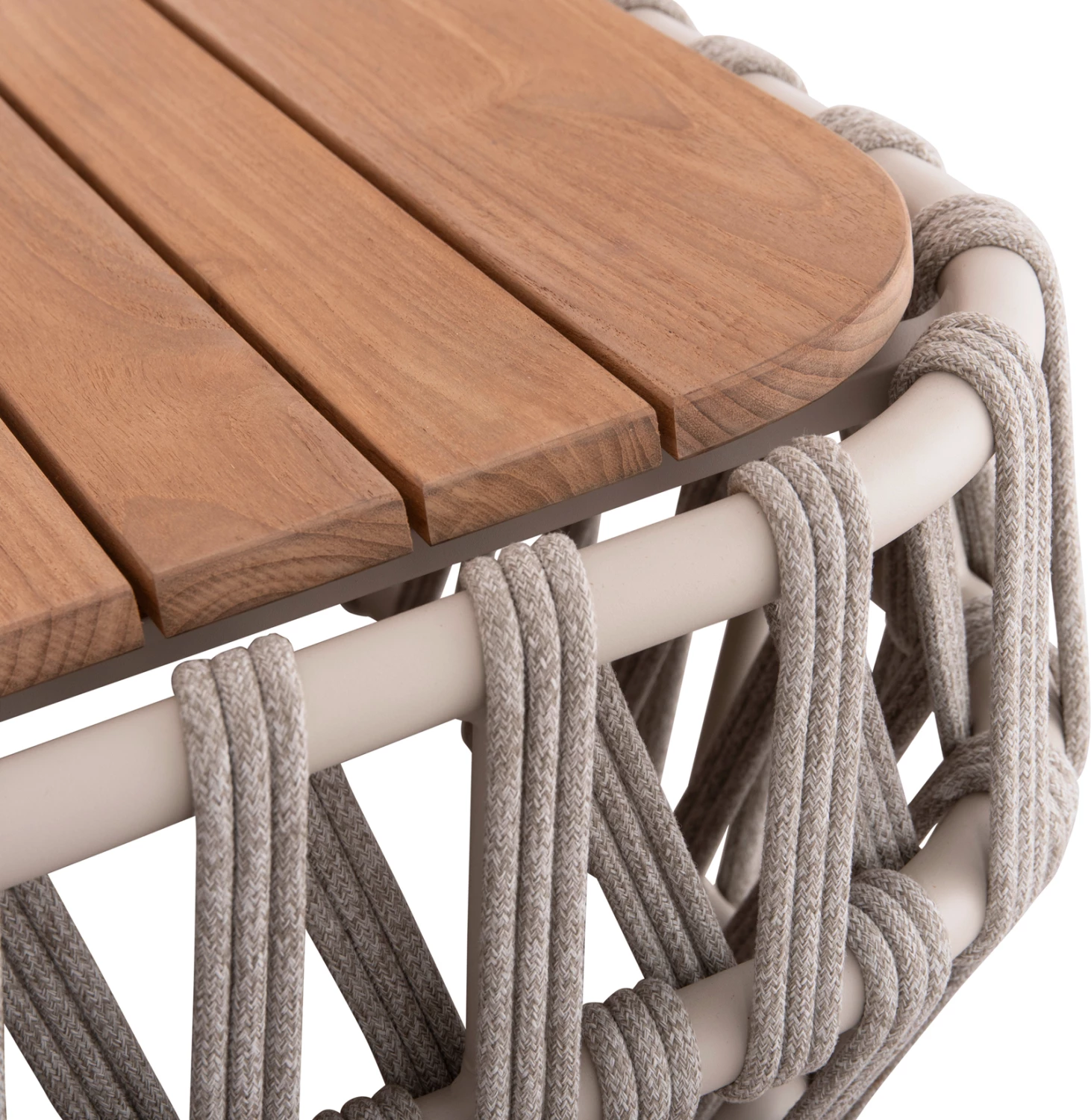 Zunanji vrtni garnitura 4-delna, kremno-bež, aluminij-čekan bež vrvica, OLEFIN blago & naravni TEAK les SABO FH6208.02