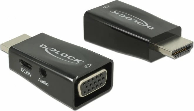 Adapter HDMI na VGA DeLOCK, z zvokom, črn