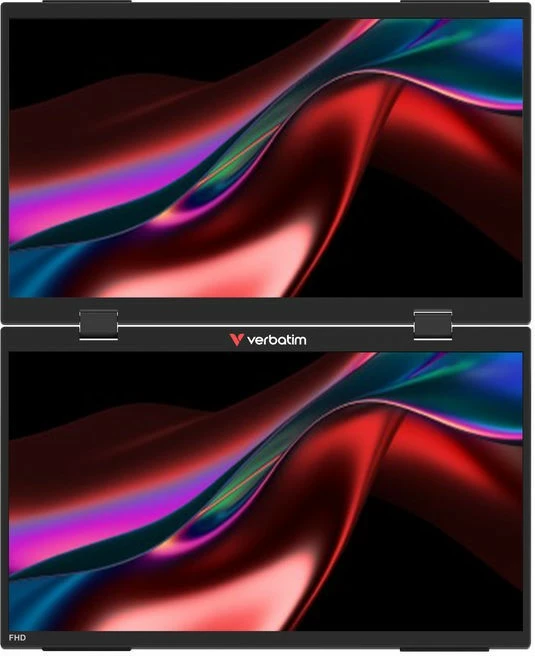 Dvojni prenosni zaslon na dotik, 2x 15,6" Full HD 60 Hz, IPS, vgrajeni zvočniki, VESA 75, črn — Verbatim GMVE32403PLG