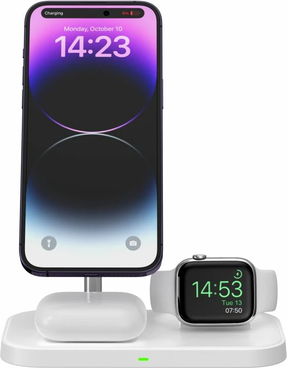 Indukcijski 3-v-1 polnilec z MagSafe za pametni telefon, Apple Watch in AirPods, Tech-Protect QI15W-A22, bel