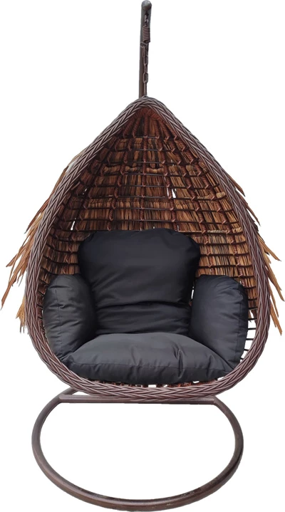 Viseče gnezdo Swing Nest z rjavim kovinskim podstavkom - PE rattan rjave barve, črno 120x105x195 cm