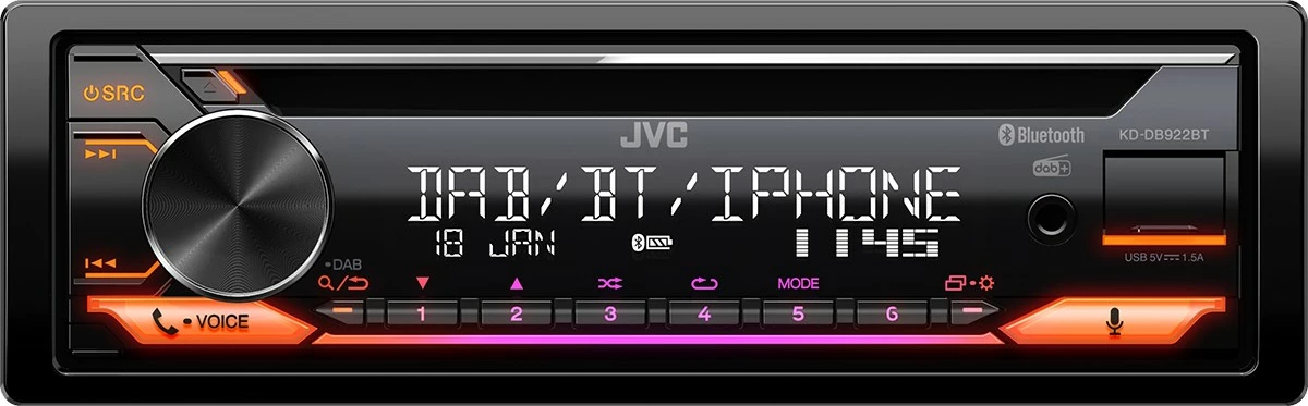 Avtoradio JVC KD-DB922BT, Bluetooth, 7.1 kanalov, USB, črn