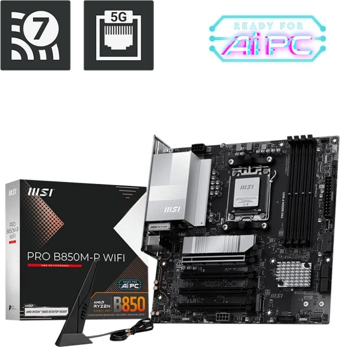 Plošča za matično ploščo MSI PRO B850M-P WIFI, Socket AM5, micro ATX, črna