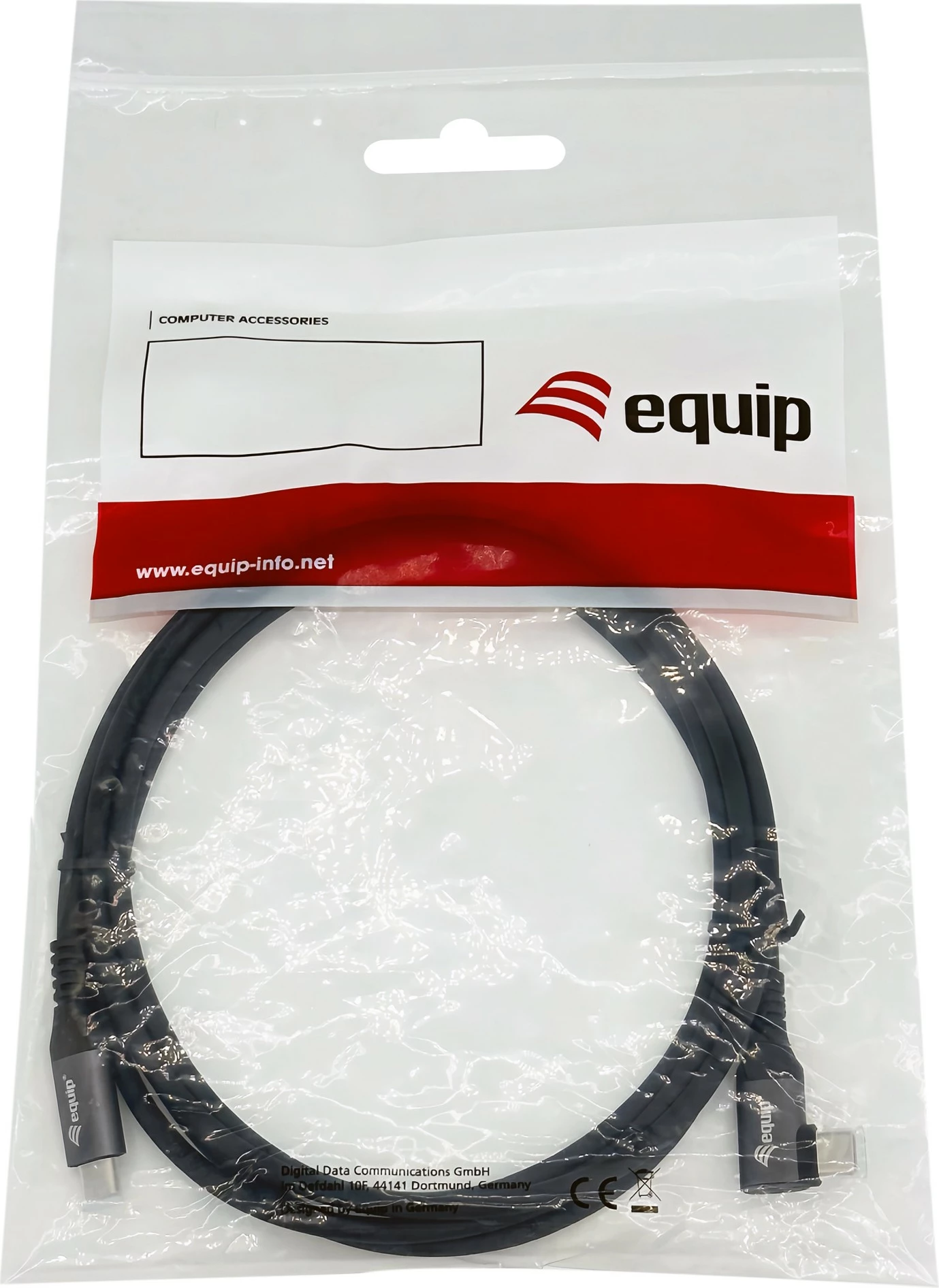 Kabel USB-C v USB-C 90° Equip 1 m, 100 W, črn