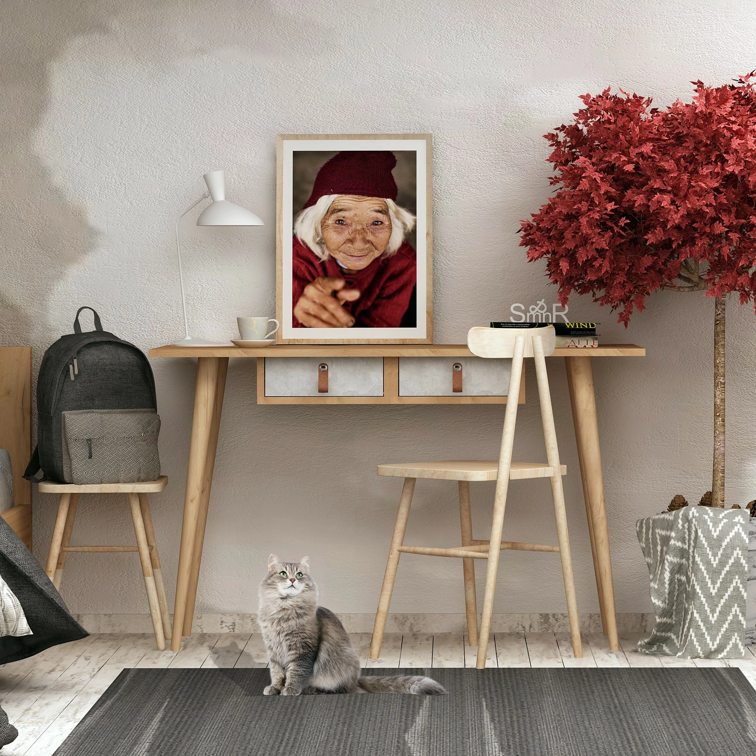 Miza za študij Skye Decor, Soomin, hrast in bela