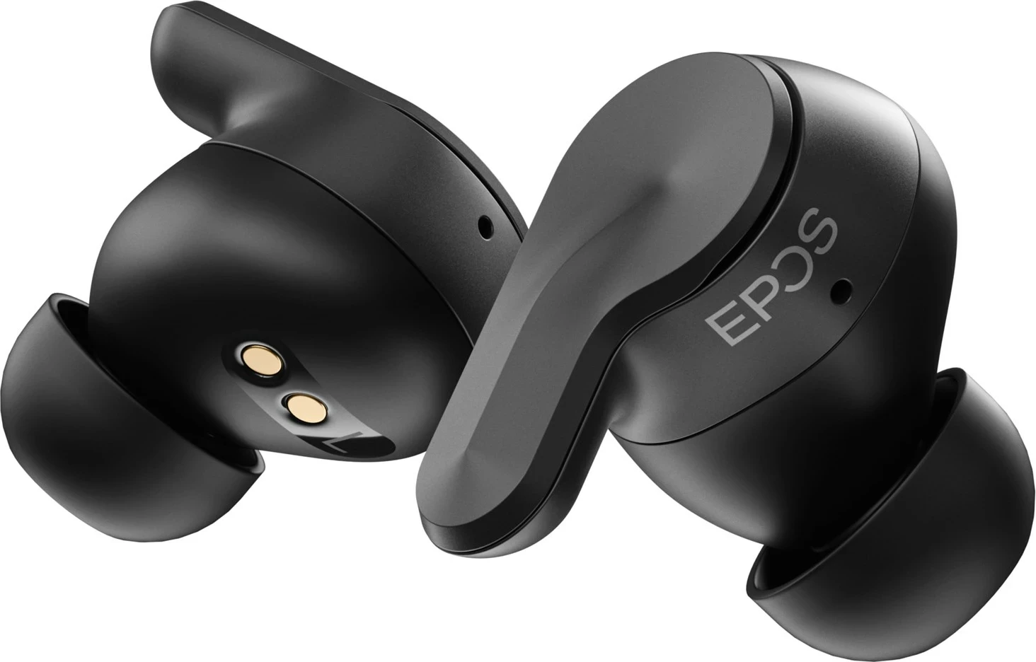 Pravi brezžični slušalke EPOS ADAPT E1TWS, Bluetooth 5.3, črne, s polnilno škatlico