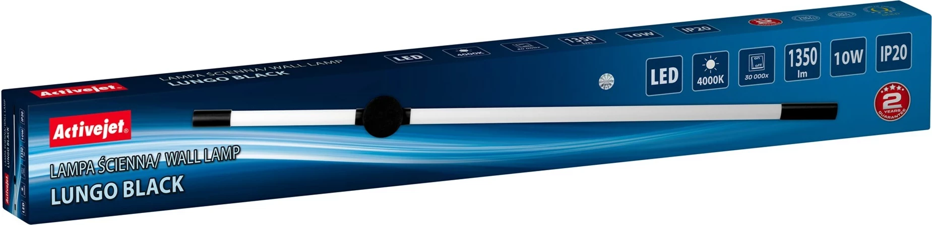 LED stenska svetilka Activejet AJE-LUNGO, 10 W, črna