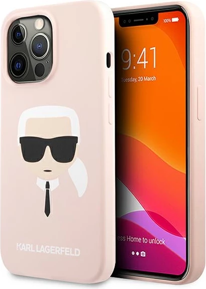 Ovitek za telefon iz silikona Karl's Head za iPhone 13 Pro Max, roza, Karl Lagerfeld