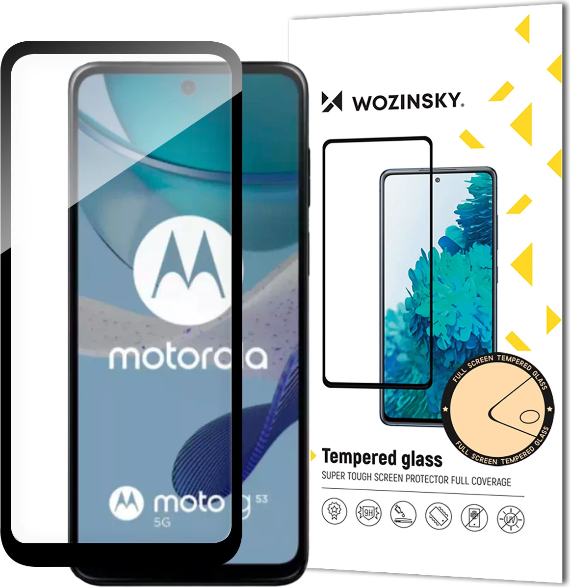 Kaljeno steklo Wozinsky Full Glue za Motorola Moto G53, s okvirjem, črno