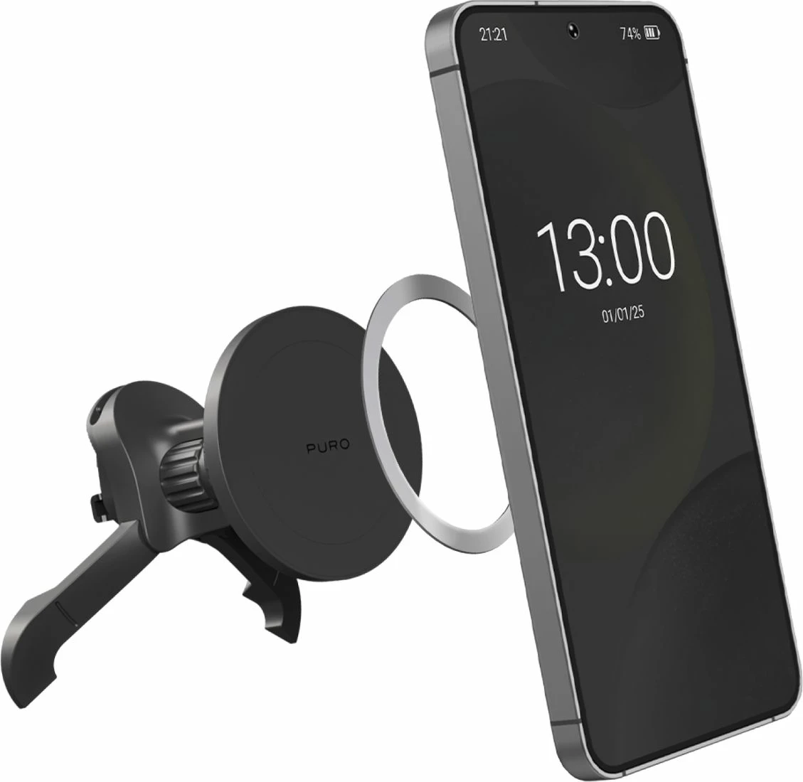 Magnetni nosilec za pametni telefon za rešetko ventilacije, MagSafe — Puro PUSH12MAGBLK, črn