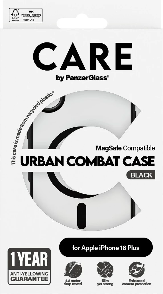 Prozoren zaščitni ovitek PanzerGlass CARE Case Flagship Urban Combat MagSAFE za iPhone 16 Plus