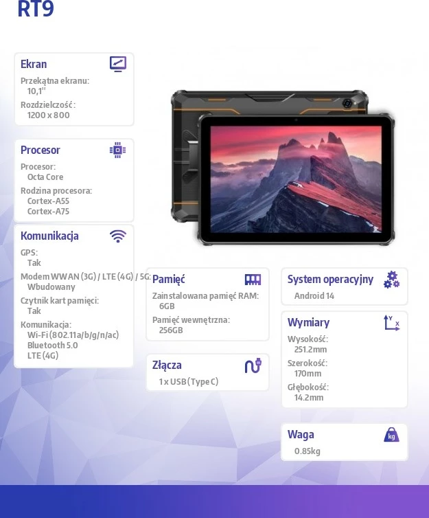 Tablični računalnik OUKITEL RT9, 10,1", 24 GB RAM, 256 GB, 11000 mAh, Android 14, oranžen