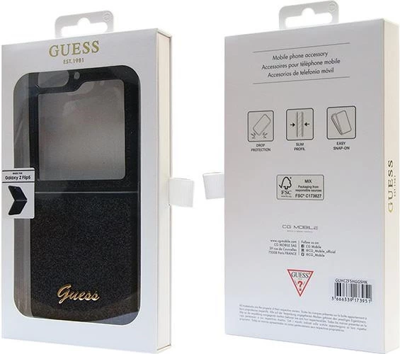 Zaščitni ovoj z bleščicami Guess za Samsung Galaxy Z Flip 5, črn