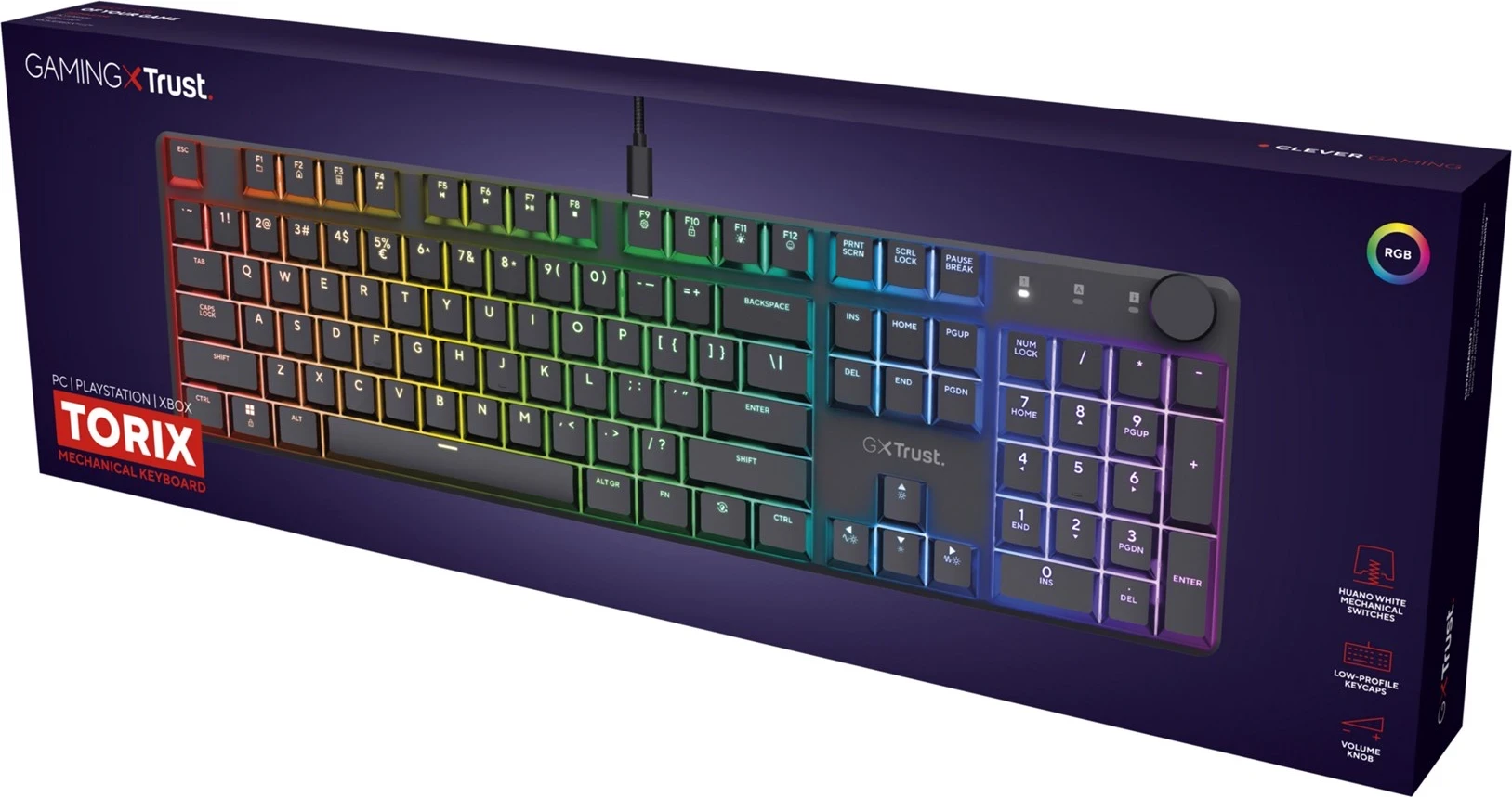 Mehanska igralna tipkovnica z RGB osvetlitvijo Trust GXT 866 TORIX, USB, QWERTY US International, črna