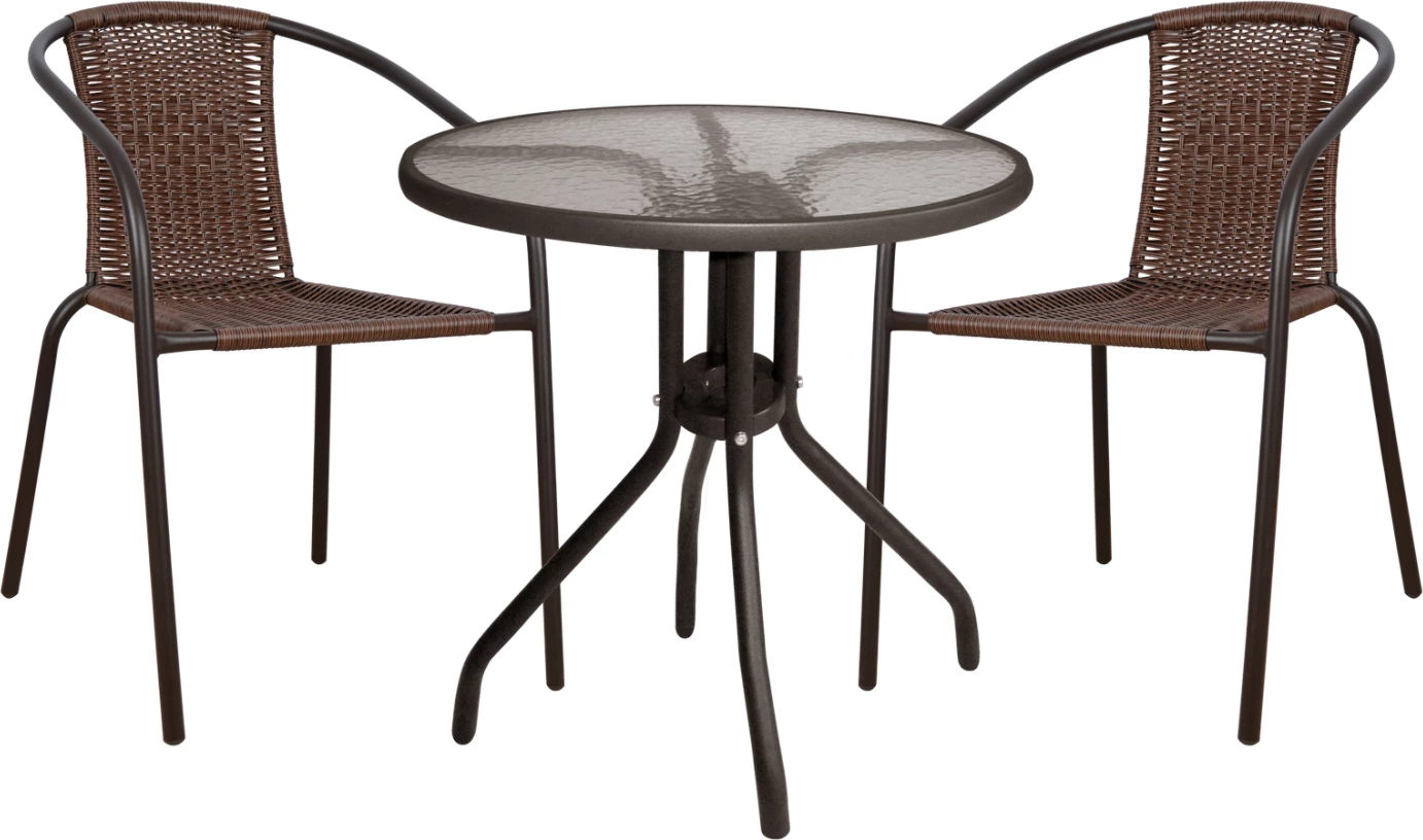 Komplet jedilnice 3 kosov z mizo Φ70 in stoli v barvi kamelje rjave FH5180.02