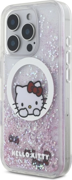 Ovitek Liquid Glitter Sweet Kitty Bows MagSafe za iPhone 16 Pro, bel - Hello Kitty