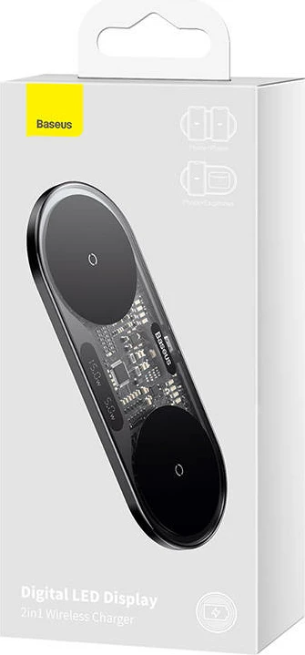 Brezžični polnilec Baseus WXSX010101, dvojni Qi, 20 W, LED zaslon, črn