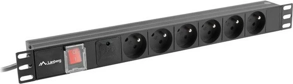 Razdelilec napajanja za rack Lanberg PDU-06E-0200-BK, 6 vtičnic, 1U, 16A, 2 m, črn