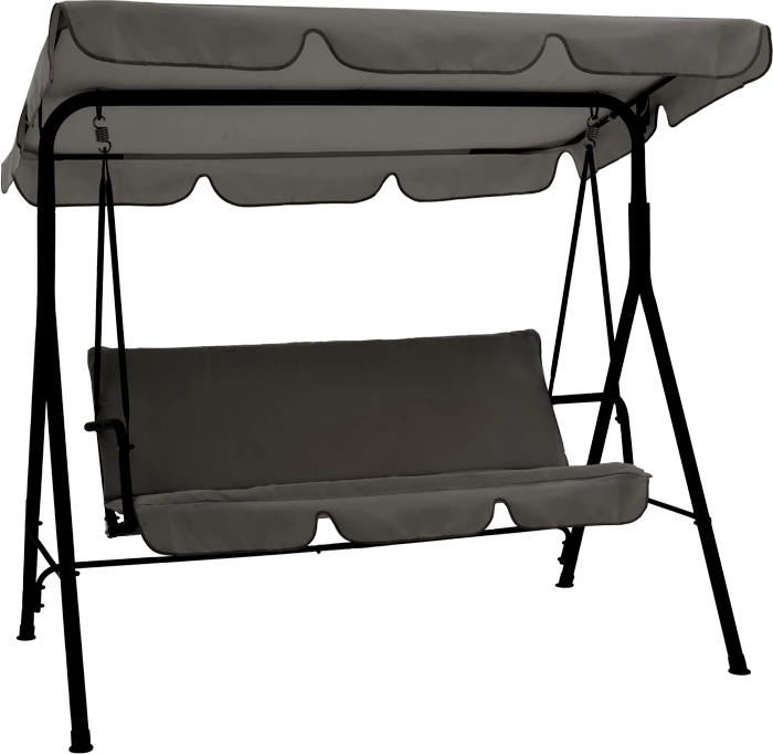 Vrtna ležalna gugalnica, črna kovina, siva tkanina, 170x110x153 cm