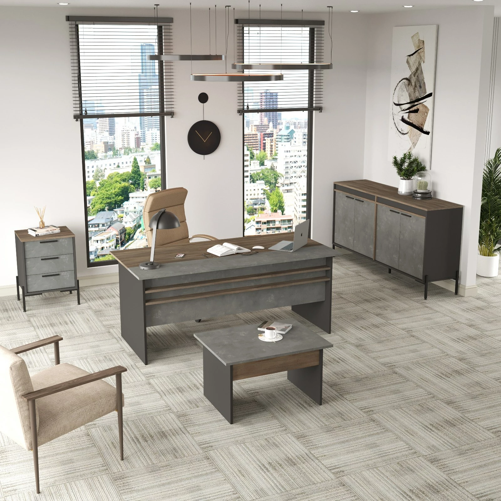 Set pohištva za pisarno, srebrna in antracit, Skye Decor, VS8-CGA