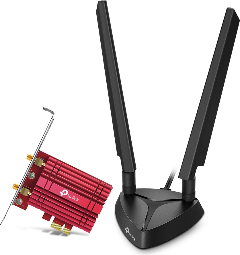 Omrežna kartica PCIe Wi‑Fi 6E z Bluetooth, TP‑Link Archer TXE75E, AXE5400, magnetna baza anten, črna