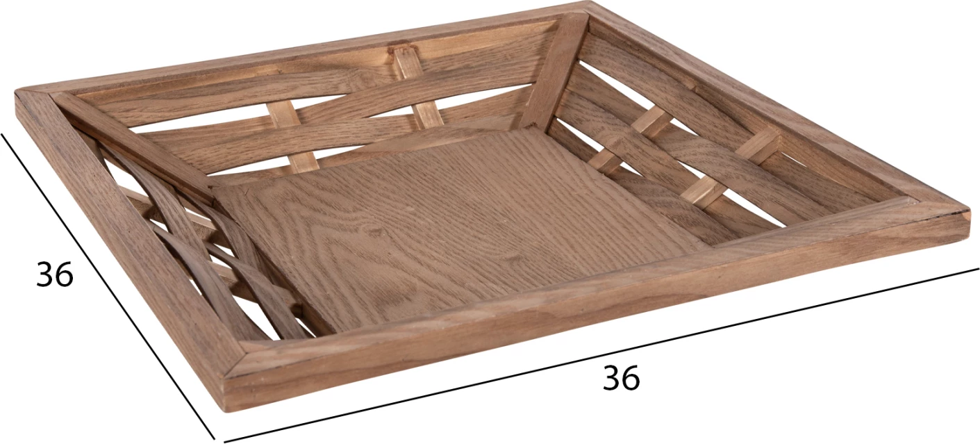 Kvadraten pladenj za serviranje FH4229, borov les in MDF, 36x36x6 cm