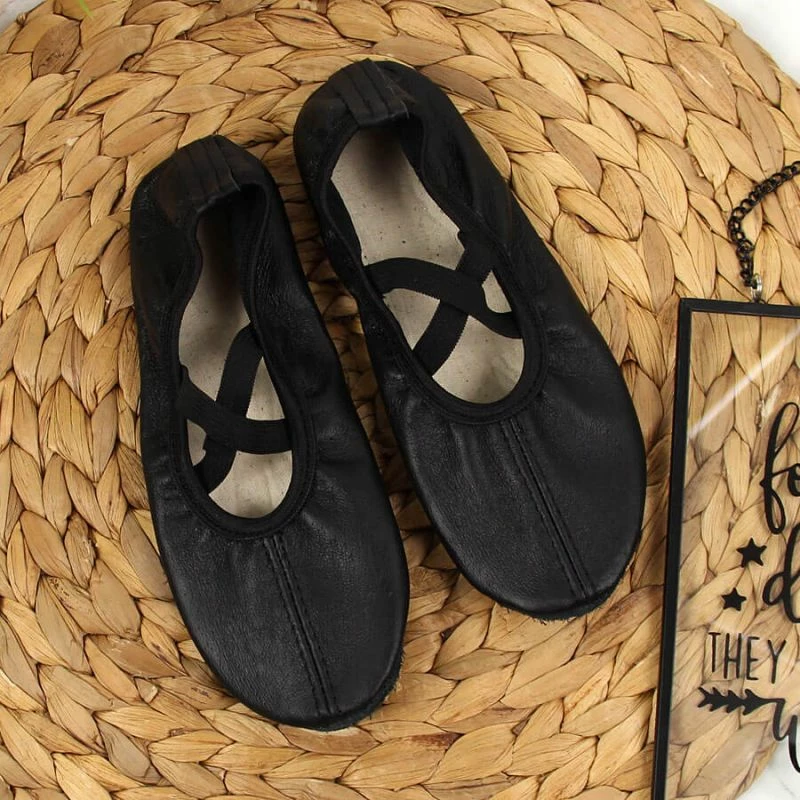 Vrtne plesne čevlje iz usnja z elastičnimi trakovi za dekleta Nazo, črni