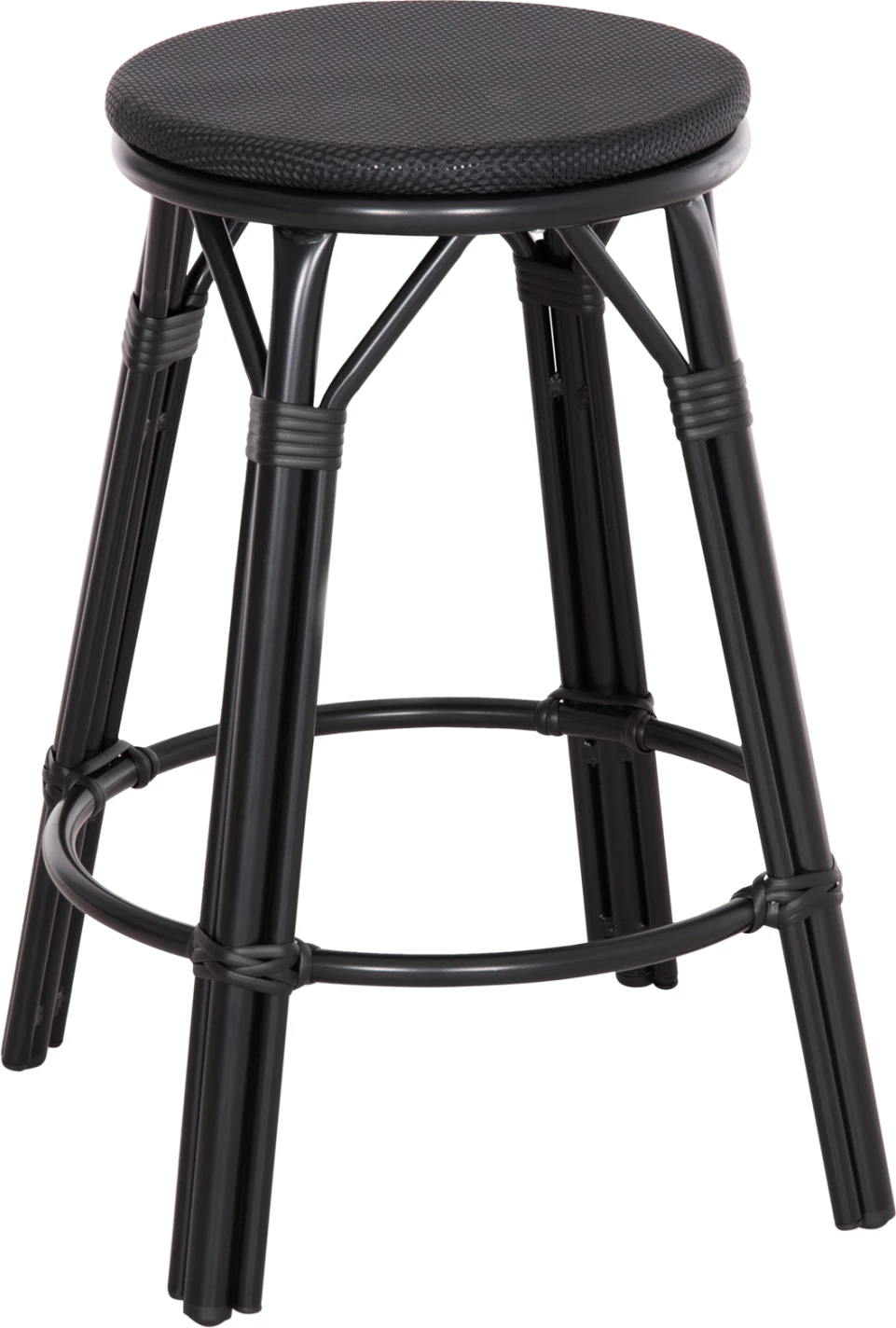 Aluminijasti barski stol srednje višine CHINO FH6286.02 videz bambusa in tekstilen v črni barvi Φ43x65Hcm