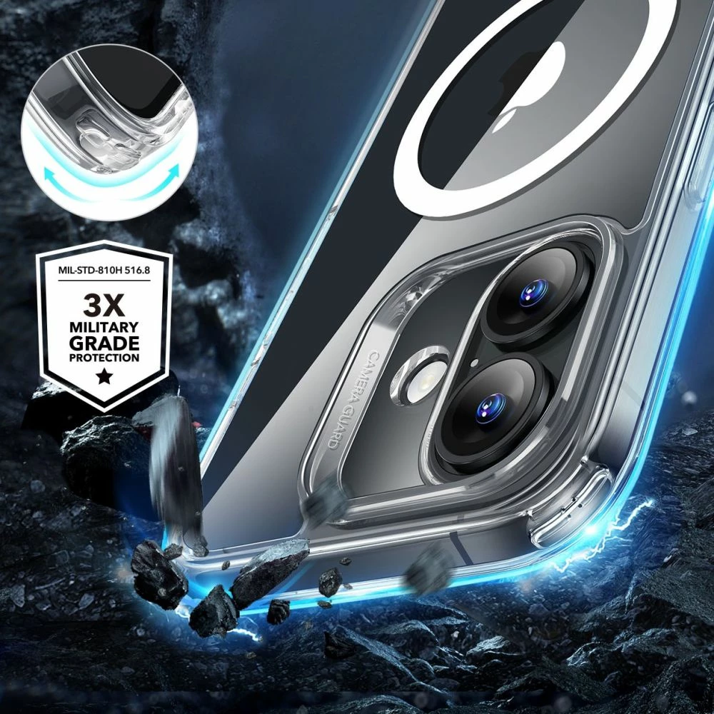 Ovitek ESR Classic Hybrid HaloLock z MagSafe in kaljenim steklom za iPhone 16, prozoren