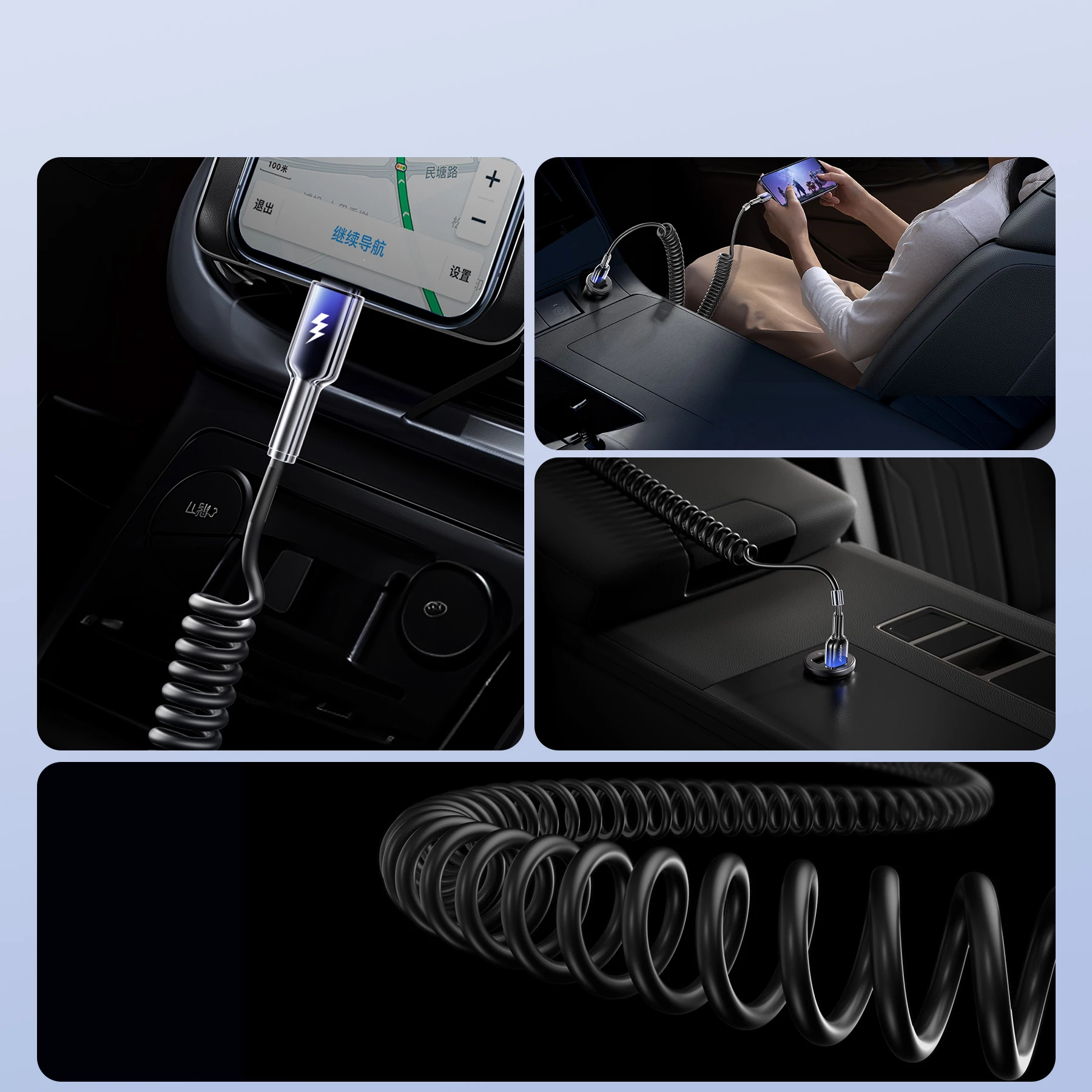 Spiralni kabel USB-A na USB-C Joyroom S-A43 Crystal-Clear Series, 1,5 m, 3A, črn